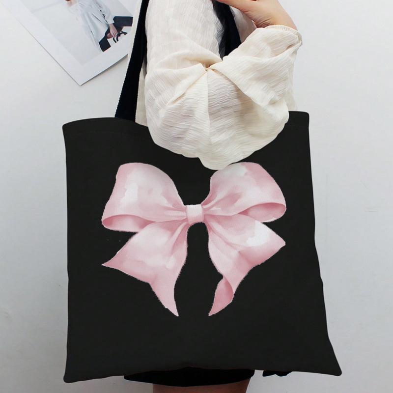 Women'S Work Bags Tote - ROMWE กระเป๋าสะพายผ้าแคนวาสลายโบว์น่ารักวาเลนไทน์กระเป๋าถือผ้าแคนวาสสำหรับผู้หญิงนักเรียนทำงานกระเป๋าเดินทางของขวัญ