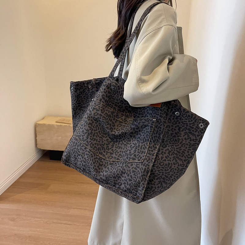 Women'S Work Bags Tote - กระเป๋าถือลายเสือดาว กระเป๋าสะพายไหล่ผ้าแคนวาสสไตล์วินเทจ กระเป๋าถือแฟชั่นความจุใหญ่สำหรับใช้ในโรงเรียน ที่ทำงาน และช้อปปิ้ง