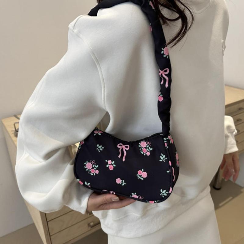 Women Hand Bags Sale - กระเป๋าสะพายไหล่ผ้าแคนวาสลายดอกไม้โบว์น่ารัก 1 ชิ้น ขายดี กระเป๋าถือสไตล์เกาหลีใหม่สำหรับสาวๆ กระเป๋าสะพายข้างสำหรับเดินทางกลางแจ้ง
