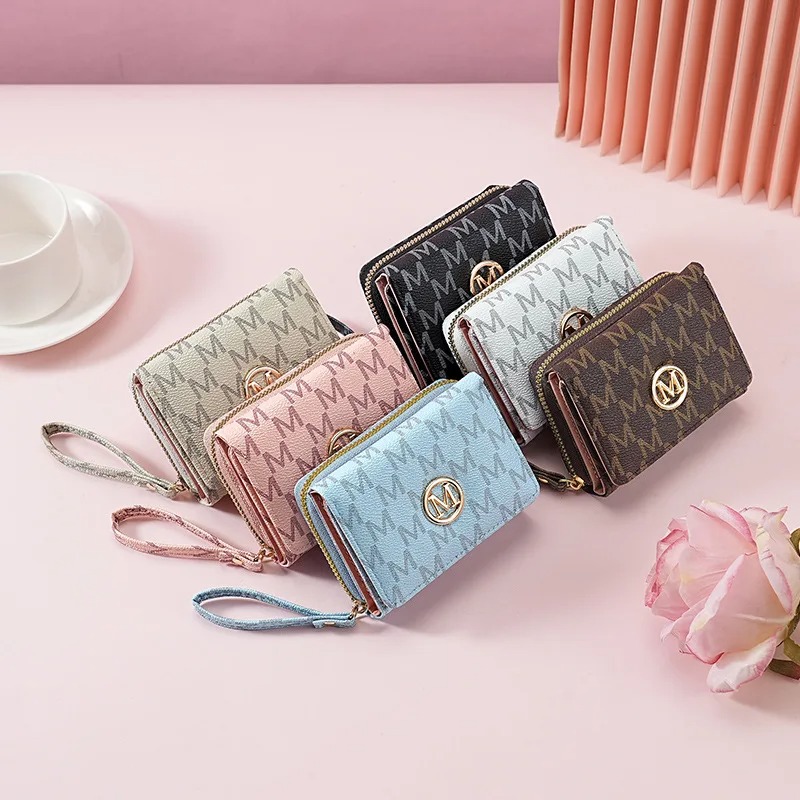 Women Bags And Purses - กระเป๋าสตางค์ซิปสามชั้นลายตัวอักษร, ที่ใส่บัตรหลากสีสันทันสมัยพร้อมสายคล้องข้อมือ, กระเป๋าสำหรับผู้หญิงใช้งานได้ทุกวันอย่างมีสไตล์*