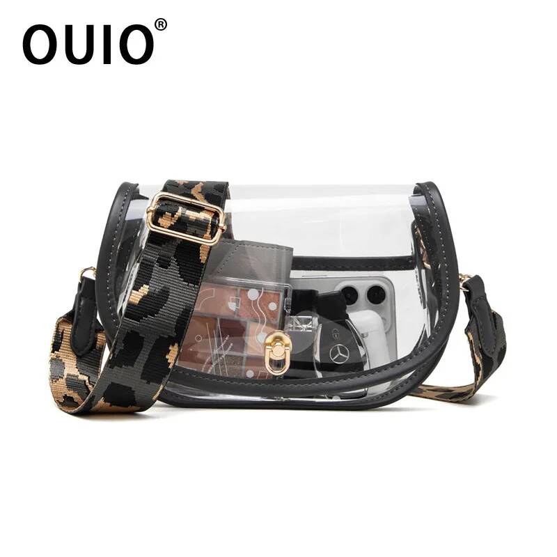 Women Bags And Purses - OUIO กระเป๋าใส่โทรศัพท์แฟชั่น PVC ใส กระเป๋าสะพายข้าง ล็อคแบบทอง