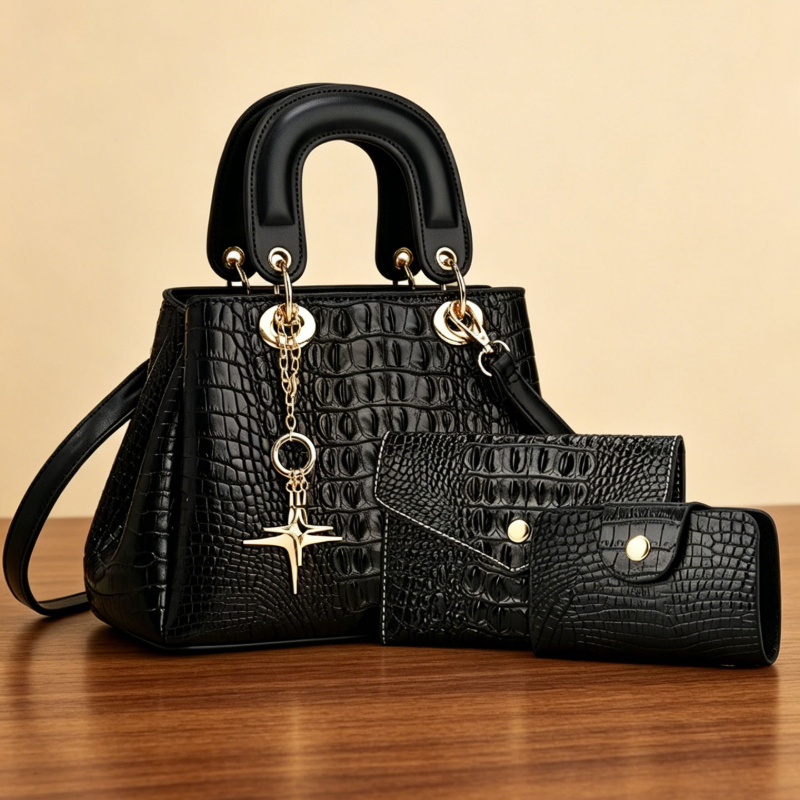 Women'S Bags Handbags - ชุดกระเป๋าผู้หญิง 3 ชิ้น กระเป๋าสะพายทรงสี่เหลี่ยมลายจระเข้ ขนาดกะทัดรัด น้ำหนักเบา