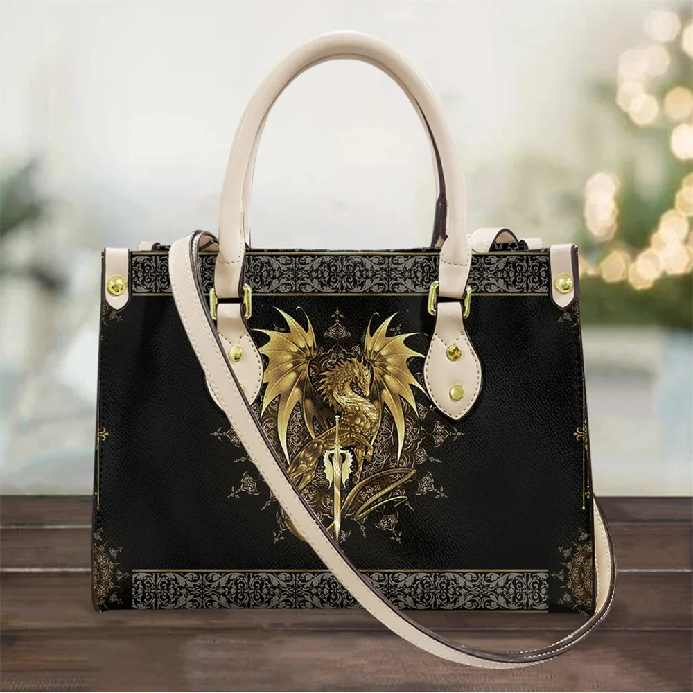 Women Bags Golden - กระเป๋าถือสตรีลายมังกรทอง กระเป๋าสะพายข้าง กระเป๋าถือหนัง PU หรูหรา กระเป๋าสตางค์ใบเล็ก