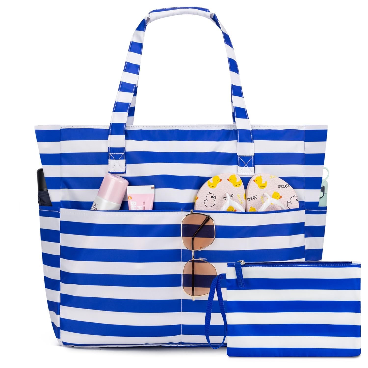 Women Bags Large - กระเป๋าชายหาดสำหรับผู้หญิง กันน้ำ กันทราย กระเป๋าถือขนาดใหญ่พร้อมซิป เหมาะสำหรับออกกำลังกาย ท่องเที่ยว