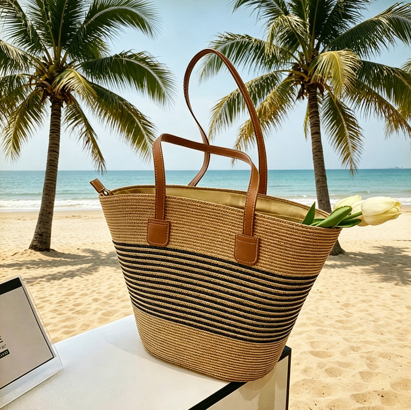 Women Bags Large - CLAREGQI กระเป๋าโท้ทลายทางสำหรับผู้หญิง, กระเป๋าชายหาดแบบทอความจุขนาดใหญ่, กระเป๋าสะพายลำลองพร้อมหูจับหนัง PU, กระเป๋าฤดูร้อน
