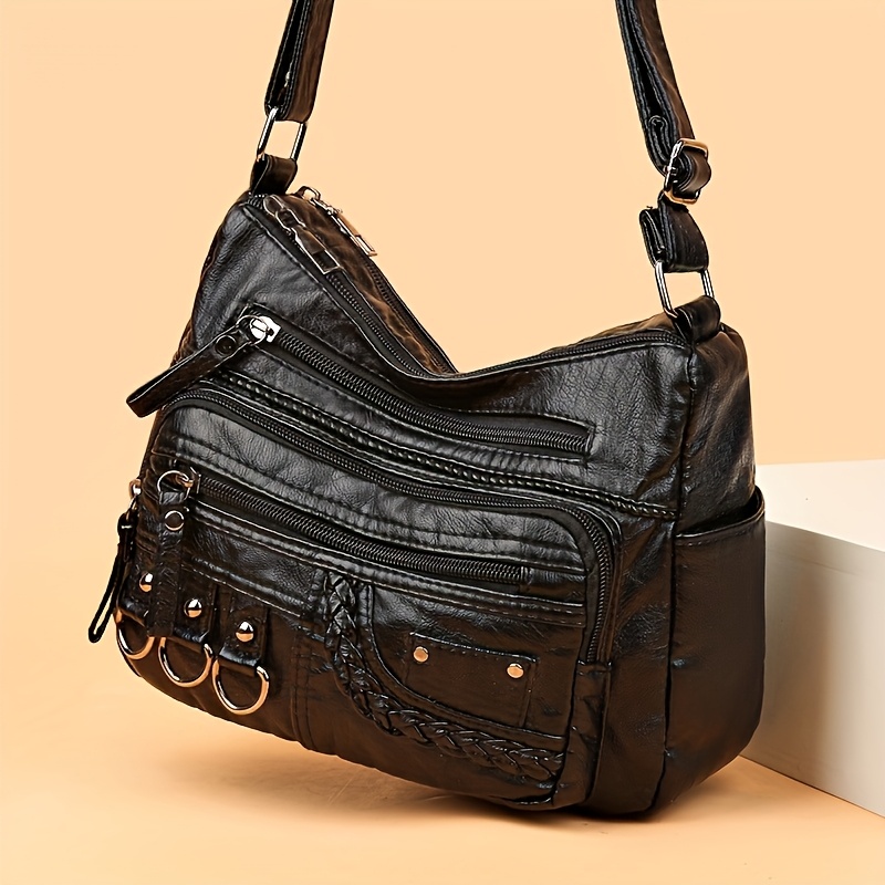 Women Bags Golden - กระเป๋าสะพายข้างผู้หญิงความจุขนาดใหญ่ กระเป๋าถือสังเคราะห์มีซิปหลายชั้นพร้อมฮาร์ดแวร์สีทอง