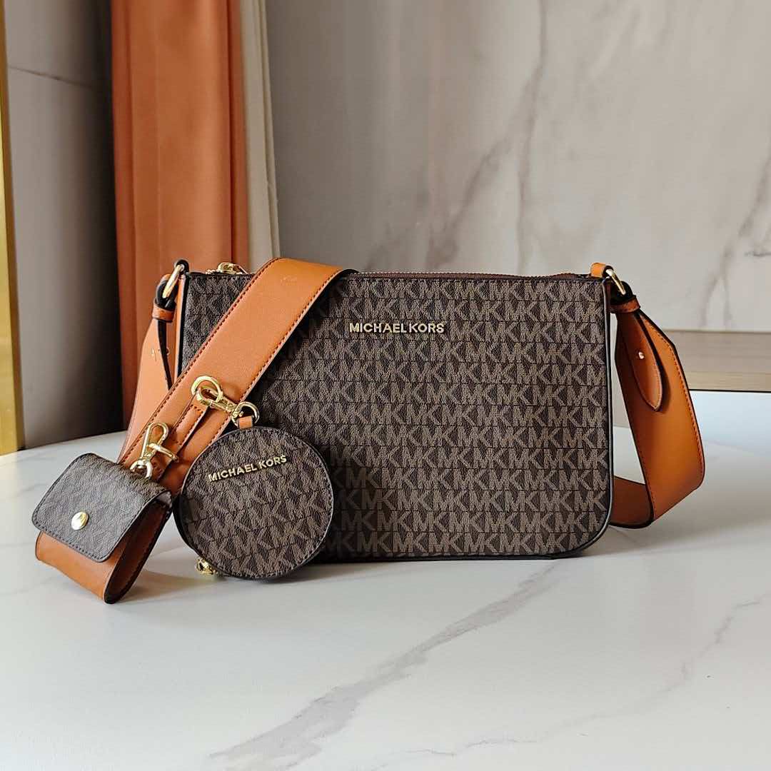 Women'S Bags Michael Kors - ชุดสามชิ้นแฟชั่นลำลองคุณภาพสูงสำหรับผู้หญิง Michael Kors ใหม่เอี่ยม, กระเป๋าสะพายข้างหนัง MK