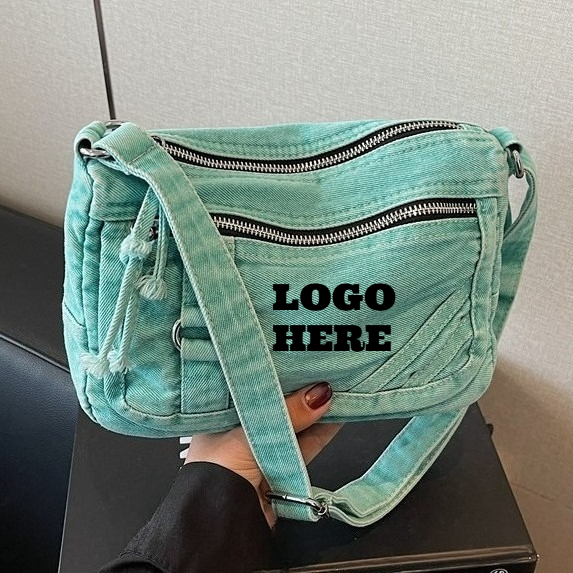 กระเป๋าสะพายข้างผู้หญิงผ้าเดนิ - Women Bags Logo บทวิจารณ์และราคา