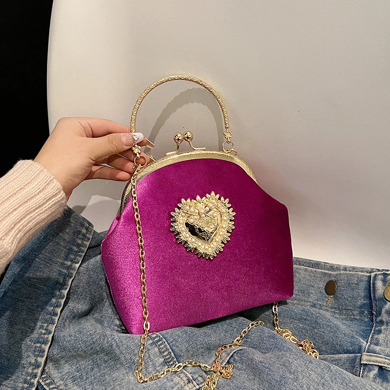 โซ่กํามะหยี่กรอบหัวใจอาหารค่ํา - Women Hand Bags Sale บทวิจารณ์และราคา